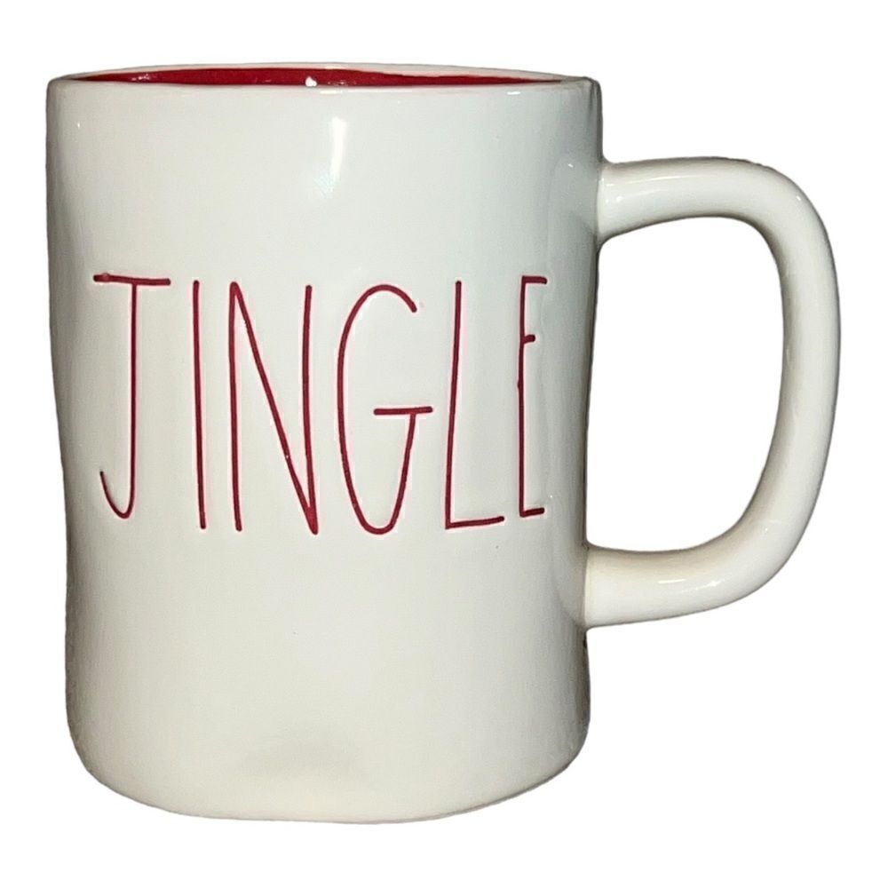 Rae Dunn Artisian Collection Magenta JINGLE Letters Ceramic Coffee Red Mug EUC